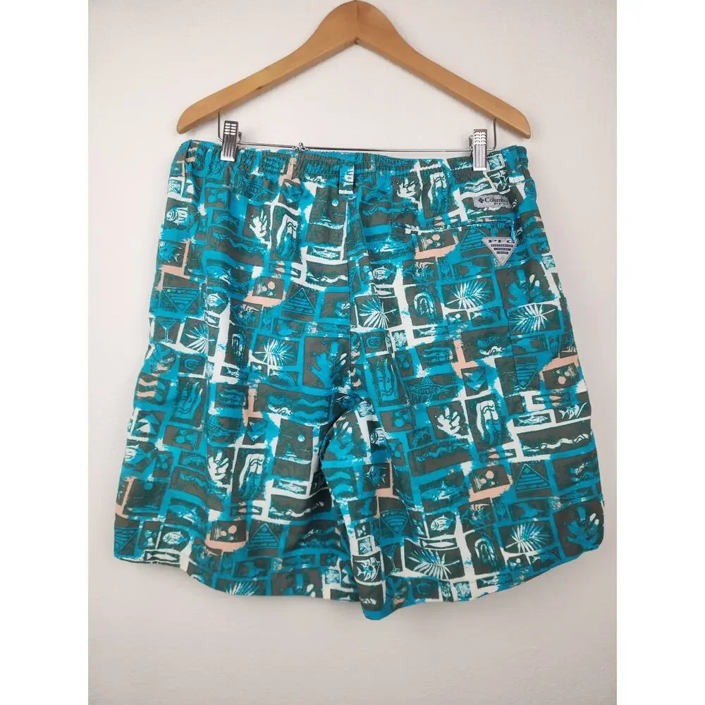 Columbia Men's Swim Shorts Trunks Blue Turquoise Size Large Fish